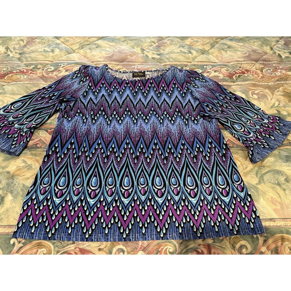 Bob Mackie Purple and Blue Patterned Shirt